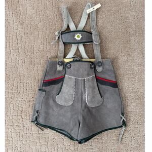Vintage Kids Leather Lederhosen Shorts With Suspenders 2 / 3